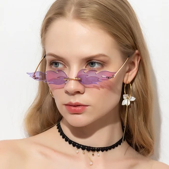 Bezrámové Plamen Ženy Sluneční Brýle Módní Trend Sluneční Clony Zrcadlo Osobnosti Legrační Wave Sluneční Brýle Úzký Rám Retro Cool Brýle