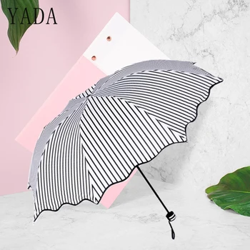 BLA Pruhované Krajky Skládací Deštník, Déšť Ženy uv Černý Povlak odolný proti Větru Deštník Pro Dámské Přátelství Značkové Deštníky YS635
