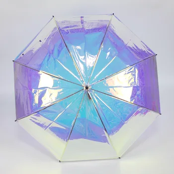 BLA PVC Transparentní Automatický Deštník Pro Kreativní Jasné, Laser Iris, Poe Duhové Deštníky Dítě Zakřivené Rukojeti DIY Deštník YS715