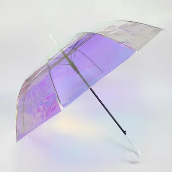 BLA PVC Transparentní Automatický Deštník Pro Kreativní Jasné, Laser Iris, Poe Duhové Deštníky Dítě Zakřivené Rukojeti DIY Deštník YS715