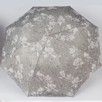 BLA vysoce kvalitní In Výšivky Květin Vzor 3-Skládací Deštník, Déšť Ženy UV Deštník Pro Ženy Větruodolný Deštníky YS200205