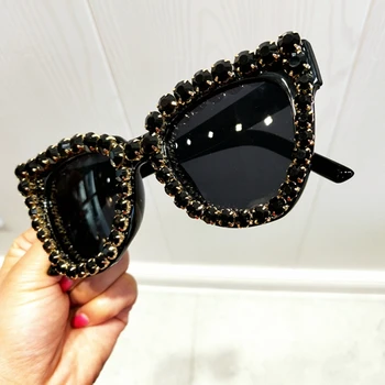 Black Crystal sluneční Brýle, Ženy, Kočičí oko Vintage sluneční brýle Luxusní Sluneční brýle pro Ženy Oversize Módní Odstín Gafas UV400