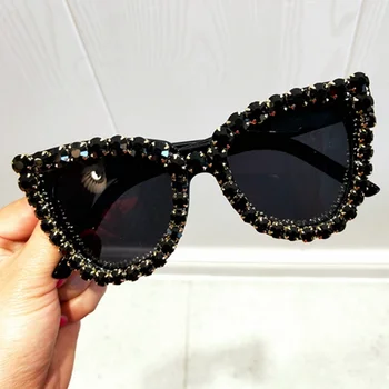 Black Crystal sluneční Brýle, Ženy, Kočičí oko Vintage sluneční brýle Luxusní Sluneční brýle pro Ženy Oversize Módní Odstín Gafas UV400