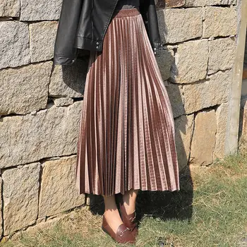 Black Velvet Dlouhý Skládaný Ženy Plus Velikosti Podzim Zima Sexy Ležérní Móda Vysokým Pasem, Vintage Korean Oblečení Žena