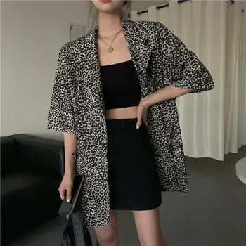 Blazers Ženy Leopard Letní Nejnovější Retro Velké Velikosti S Krátkým Rukávem Svrchní Korejský Styl Slim Prodyšný Módní Hot Prodej Měkké