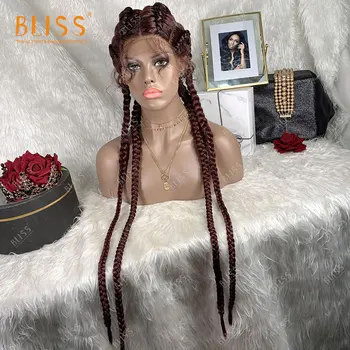 BLISS Cop Vlasy Paruka Syntetické Vlasy, African American Box Černé Paruky Velkoobchodní 4 Dlouhé Pole Twist Pletené Krajky Paruky Pro Černé Ženy