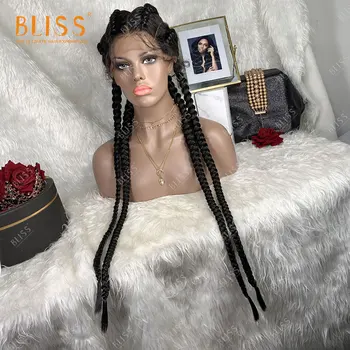 BLISS Cop Vlasy Paruka Syntetické Vlasy, African American Box Černé Paruky Velkoobchodní 4 Dlouhé Pole Twist Pletené Krajky Paruky Pro Černé Ženy