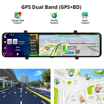 Bluavido 12 Palcový Auto Zrcátko Android 8.1 DVR Dash Fotoaparát 1080P Dual Lens WiFi, GPS Navigace ADAS Remote Auto Video Dohled