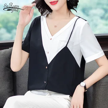 Blusas Plus Velikosti Dámské Topy Halenky výstřih korejský Módní Oblečení Letní Office Lady Košile 2021 Příležitostné Šifon Halenka 10043