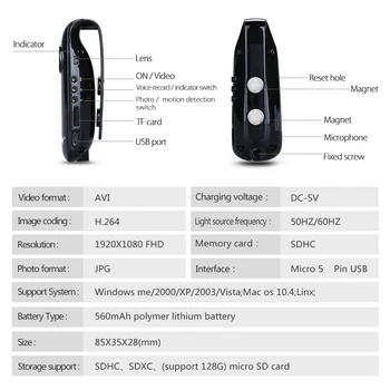 Boblov 007 Mini Digitální Kamera HD Vymáhání Práva Cam Magnetické Tělo Fotoaparátu Detekce Pohybu Snímek Smyčka Nahrávání Videokamery