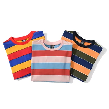 BOLUBAO 2020 Letní Nové Příležitostné Umyté T-Košile Muži Vintage Kontrastní Pruhované Bavlna Topy Mužské Tričko