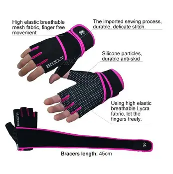 Boodun Jeden Pár Unisex Non-slip Vzpírání Tělo Budování Fitness Half Finger Prodloužit Sportovní Rukavice Ochranné Rukavice S/M/L/XL