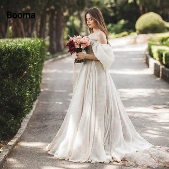 Booma Šifon Princezna Svatební Šaty 2021 Off Rameno Rukávy Pláž Svatební Šaty Jednoduché Boho Svatební Šaty Plus Velikost