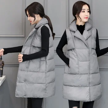Brieuces 2020 Dlouhá Vesta Zimní Kabát Ženy Bunda Bez Rukávů Slim Ženské Prošívaný Kabát Femme Korean Vesta Colete Bavlny Polstrované