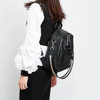 BRIGGS Měkké Pravé Kůže Vintage Ženy Batoh Elegantní Černá Každodenní Ležérní Batoh Casual Cestovní Tašky Dívky Školní tašku