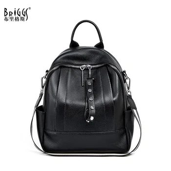 BRIGGS Měkké Pravé Kůže Vintage Ženy Batoh Elegantní Černá Každodenní Ležérní Batoh Casual Cestovní Tašky Dívky Školní tašku