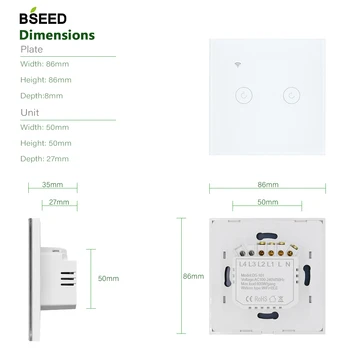 BSEED EU Dotykový Spínač Wifi Přepínače 2 Gang 1Way Smart Switch Tlačítka LED Skleněný Panel Smart Switch Pracovat S Tuya Google Domov