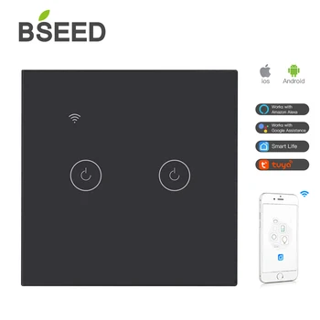 BSEED EU Dotykový Spínač Wifi Přepínače 2 Gang 1Way Smart Switch Tlačítka LED Skleněný Panel Smart Switch Pracovat S Tuya Google Domov