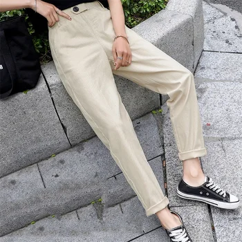 Béžová Vysoký Pas Ležérní Kalhoty Jaro Podzim Ženy volné 2020 Nové Ženy korejské slim Harem Kalhoty Plus Velikost Devět Kalhoty