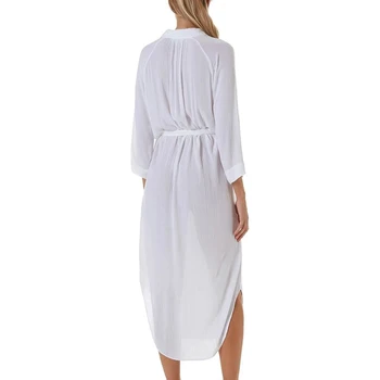 Bílá Šifon Sexy Boho Šaty Bikiny Cover-ups 2021 Robe de Plage Vestido playa Sarong Plážové oblečení Tunika Moření oblek Kryt ups
