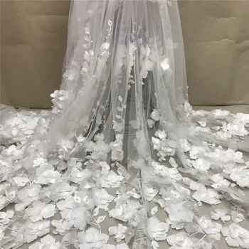 Bílé 3D Korálky Krajka Látka 2020 sítě s Vysokou Kvalitou Výšivky, Nášivka 3D Květinové Tylu Nigerijské Krajky Tkaniny Pro Svatební XC300a