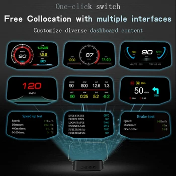 C2 Univerzální Auto HUD Displej OBD+GPS Head Up Display s Vysokým Rozlišením, Rychloměr, Auto Diagnostický Chybový Kód Bezpečné Jízdy, Alarm