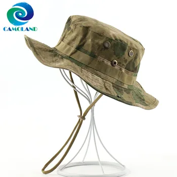 CAMOLAND Taktické Airsoft Sniper Boonie Hat Pánské Vojenské Kbelík Klobouk Letní UV Ochrana Panama Klobouky Venkovní Kamufláž Sun Cap