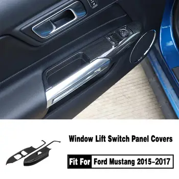 Carbon Black, Interiér Dveře, Okna, Výtah Přepnout Panel Kryt Střihu Pro Ford Mustang 2016 2017 Snímek Auto Samolepka Dekor
