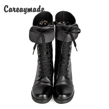 Careaymade-Nový Britský styl Hlava vrstva hovězí kůže lady boty podzim zima ženy boty módní vysoké boty teplé boty žena boty