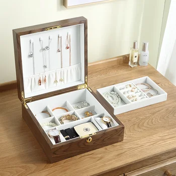 Casegrace Luxusní Velké Náměstí Dřevěné Šperky Box Organizér S Lock Samet Hodinky, Prsten, Náhrdelník, Šperky Pouzdro Rakev