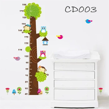 CD003 Kreslený džungle zvířata děti výšky měření samolepky na zeď pro děti pokoje na zeď nálepky domácí dekorace
