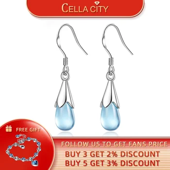 Cellacity Jednoduchý Design Stříbro 925 Šperky, Drahokamy Náušnice pro Ženy Módní Kapka Vody ve Tvaru Modré Crystal Ucho Linky