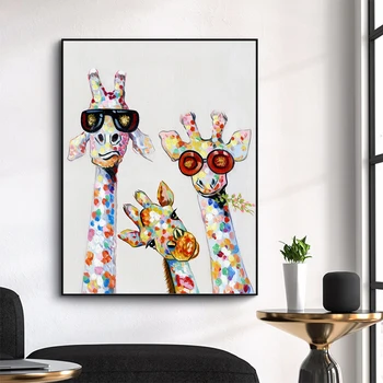 CFART Živočišný olej painitng Wall Art Canvas Tisk Obrázek Zvíře Žirafa Rodina Malování Pro Obývací Pokoj Domácí Dekor Bez Rámu