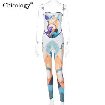 Chicology print tílko, kalhoty móda 2 dvě sady sexy bodycon oblečení 2020 zimní oblečení ženy spadnout klubu streetwear