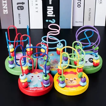 Chlapci Dívky Montessori Dřevěné Hračky, Kruhy, Korálky Drát Bludiště Horské Dráze Vzdělávací Dřevěné Puzzle Baby Hračky Matematika