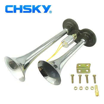 CHSKY Univerzální 24V Nahlas Dual Trubka 105-125 db Hlasitý Chrome Auto Air Horn pro Nákladní Automobily, Automobily Nákladní Vlak Vzduchový Klakson