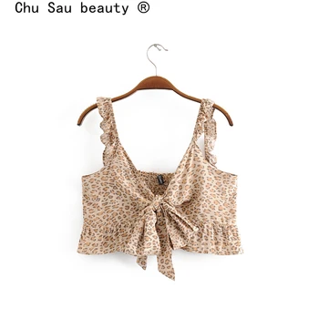 Chu Sau krásy 2019 Nové Boho Květinový Print Crop Topy Ženy Dovolené Módní Luk Krátký Top Žena 2019 s hlubokým Výstřihem Sexy Plážové oblečení