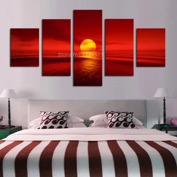 CLSTROSE 5 Kusů/set Zeď Umění HD Vytisknout Modulární Obrázky Plátně západ Slunce Červené Slunce, Moře, Přírodní Krajiny Malby Domácí Výzdoba