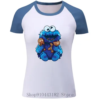 Cookie Monster Jde Šílený A Jí Perník Tričko Hip Hop Čistě Bavlněné Topy Trička Novinkou Roztomilé Sesame Street Ženy T-Košile