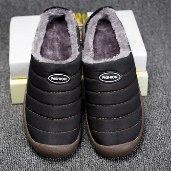 Coslony zimní papuče pro muže, teplé pánské pantofle plyšové domácí papuče černé nepromokavé snímky pro pánské Boty měkké mužské kožešiny boty