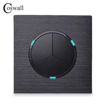 Coswall 3 Gang 1 Způsob, Náhodné Klepněte na tlačítko On / Off Nástěnné Světlo Přepínač S Indikátor LED Černá / Stříbrná Šedá Hliník Kovový Panel