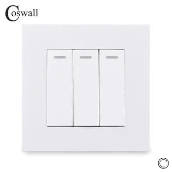Coswall Jednoduchý Styl PC Panel, 3 Gang 1 Způsob, jak Obnovit Přepínač Pulzní Spínač Momentální Kontaktní Spínač, Tlačítko Zdi Vypínač 16A