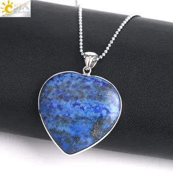 CSJA Lapis Lazuli Přívěsek Náhrdelník Přírodní Kámen Reiki Léčení Láska Srdce Klenot Quartz Korálek Módní Šperky pro Ženy, Muže, Dárek G040