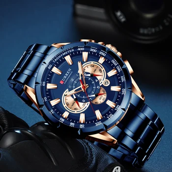 CURREN luxusní značky pánské hodinky modrá quartz hodinky sportovní chronograf, hodiny mužské nerezové oceli kapela roku 2020 módní obchodní hodinky