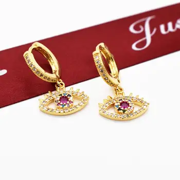 Cz Kouzlo Zlé Oko Hoop Náušnice Vysoce Kvalitní Barevné Zirkony Crystal Eye Náušnice pro Ženy Luxusní Módní Party Šperky 2020