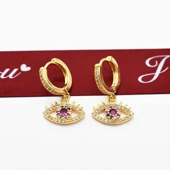 Cz Kouzlo Zlé Oko Hoop Náušnice Vysoce Kvalitní Barevné Zirkony Crystal Eye Náušnice pro Ženy Luxusní Módní Party Šperky 2020