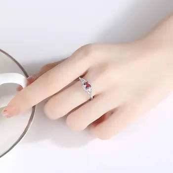CZCITY Prsten pro Ženy Červený Drahokam Prsteny, 925 Sterling Silver Ruby Příslušenství Jemné Šperky Seznamka Vánoční Dárek Bijoux SR625
