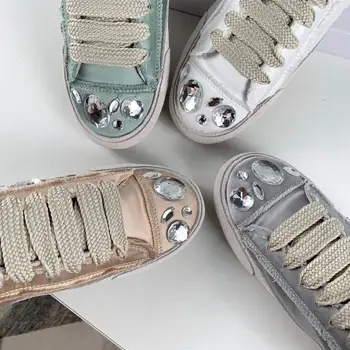 DAVE&DI ins módní blogger vintage soft comfort satén 2020 letní hedvábí drahokam dámské boty tenisky dámské boty ženy