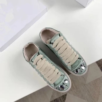 DAVE&DI ins módní blogger vintage soft comfort satén 2020 letní hedvábí drahokam dámské boty tenisky dámské boty ženy