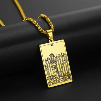 Dawapara Vintage Box Řetěz Talisman Náhrdelník Oblek Meče Tarotové Karty Amulet z Nerezové Oceli, Zlaté Šperky Černá